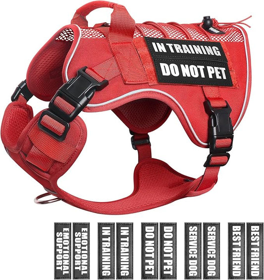 WINSEE Service Dog in Training Mesh Harness with 10 Pet Patches, Soft Air Mesh Breathable Tactical Dog Molle Vest, Reflective Military Pet Vest for Walking Hiking for Small Dogs