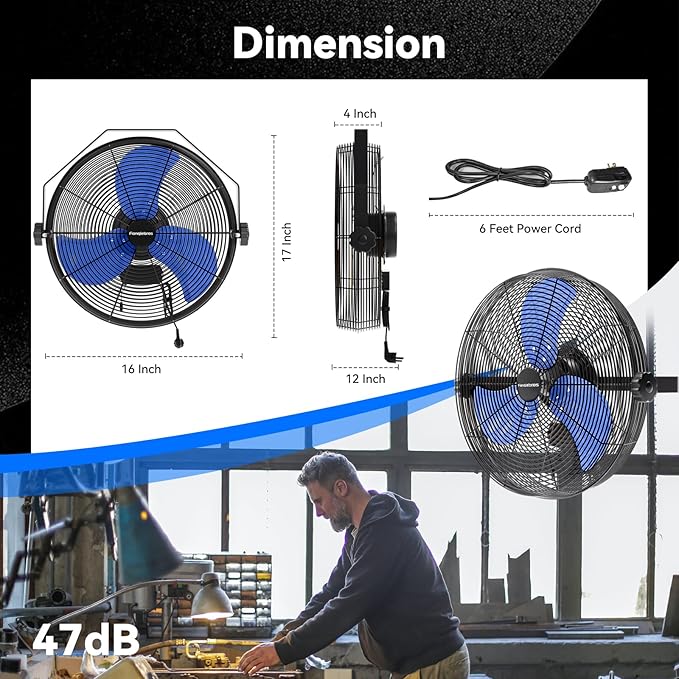 2600 CFM 14 inch Outdoor High Velocity Wall Mounted Fan, 3-Speed Metal Fans with IP44 Enclosure Motor, Industrial Grade Weatherproof Wall Fan for Patio, Greenhouse, Garage, and Gazebo