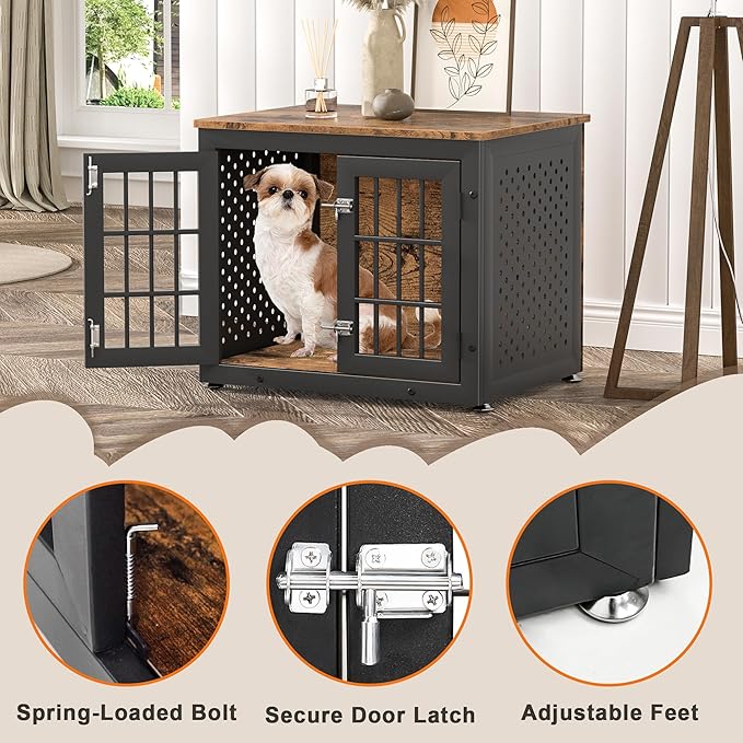 26" Heavy Duty Dog Crate Furniture for Small Dogs, Metal Kennel for High Anxiety Dogs, Chew Proof Pet Cage Indoor, Decorative Dog Kennel End Table