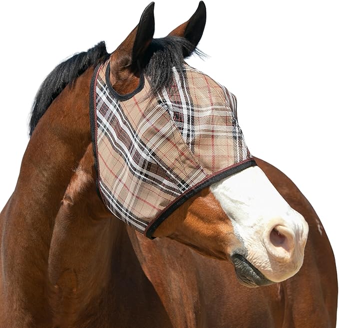 Kensington UV Horse Fly Mask with Web Trim - Protective Mask with Dual Ear Opening & Forelock Freedom - XLarge, Deluxe Black
