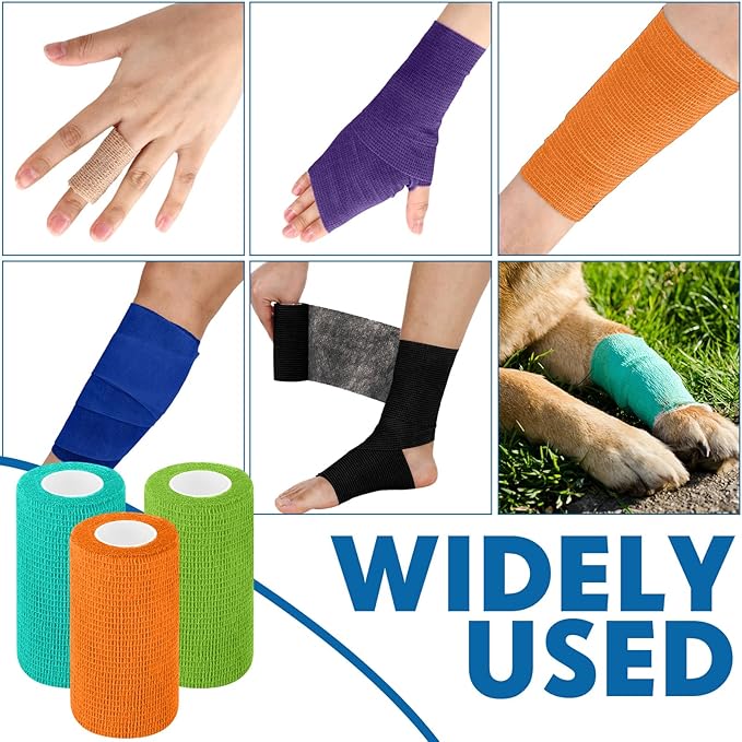Treela 36 Pcs Self Adherent Bandage 4" X 5 Yard Wrap Breathable Cohesive Bandage Elastic Adhesive Tape for Stretch Athletic Sports Wrist Ankle(Assorted Color)