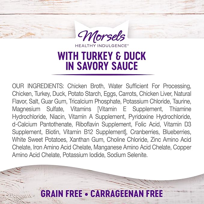 Wellness Healthly Indulgence Morsels Adult Wet Cat Food, Natural, Protein-Rich, Grain Free, 3 Ounce Pouch, 24 Pack, (Turkey & Duck)