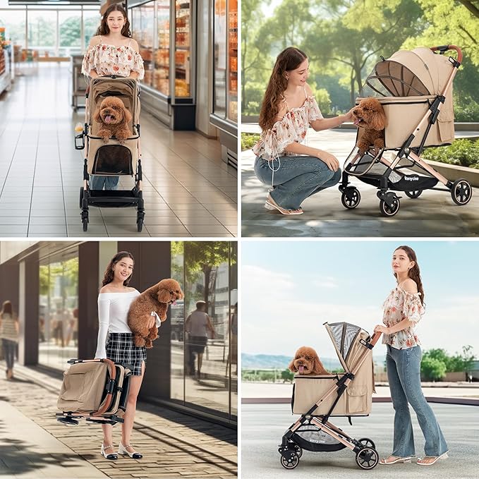 Medium Dog Stroller, Kenyone Pet Stroller for Medium Dogs Up to 55lbs, Lightweight Aluminum Frame, One Click Folding, Large Cat Stroller with No Zip Entry, Detachable Mesh, Multiple Pockets