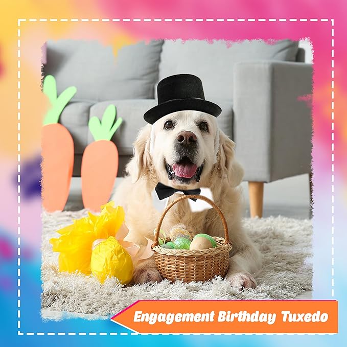 4 Pcs Pet Formal Halloween Costume Accessories Dog Wedding Bow Tie Top Hat Puppy Gentleman Costume for Small Medium Dogs Cats Halloween Party