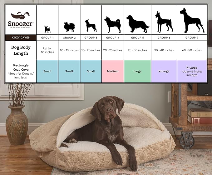 Snoozer Luxury Rectangle Cozy Cave Dog Bed - Indoor Dog Bed with Cover Cave, Covered Calming Burrow for Small & Medium Sized Pets with Blanket Attached, Enclosed, Washable -Medium, BarkelyBlackDiamond