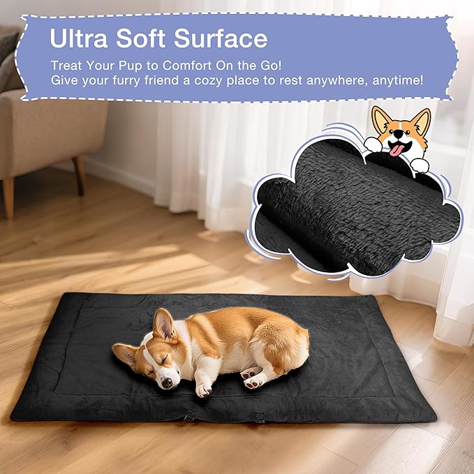 Kritter Planet Waterproof Foldable Dog Bed Pad for Camping & Travel, Portable Roll-Up Dog Bed Car Seat Pet Cushion Mat with Handles for Medium & Large Dogs, Indoor & Outdoor Use