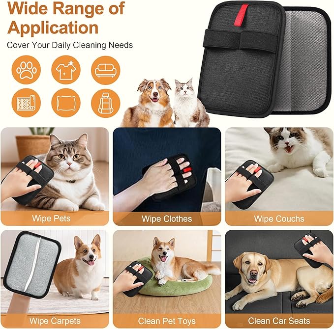 4 Pack Electrostatic Pet Hair Removal Gloves, Reusable Washable Dog & Cat Hair Remover Gloves for Furniture, Carpet, Car Seats, Effortless Cleaning