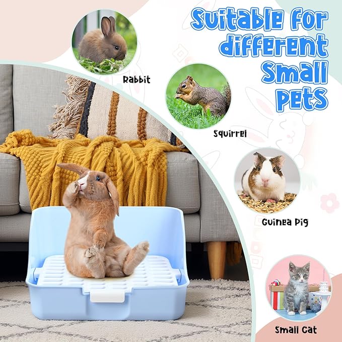 15 Pcs Rabbit Starter Kit Small Rabbit Litter Box Animal Grooming Kit Bunny Toys Bowl Blankets with Cleaning Set for Guinea Pig Accessories(Candy Blue)