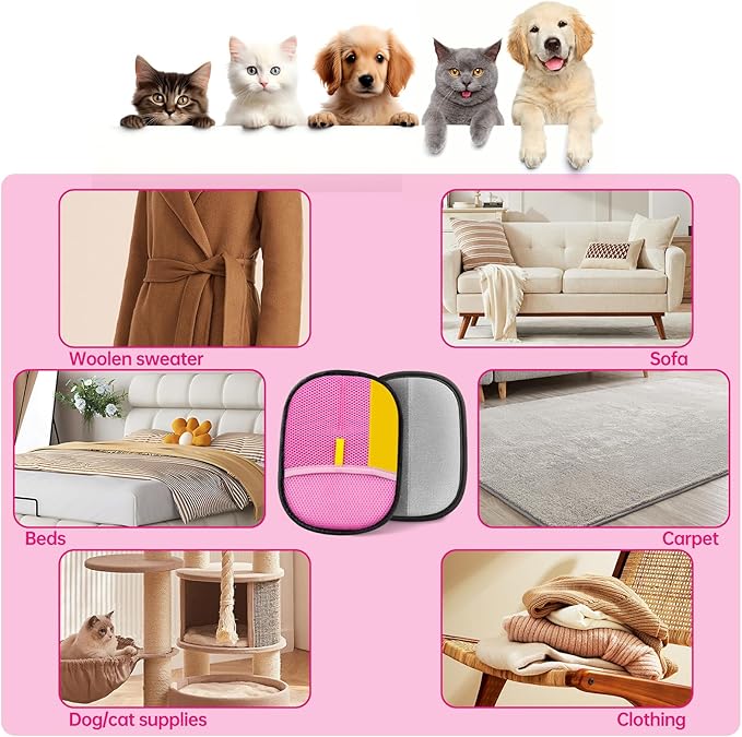 Upgraded pet Hair Removal Gloves, Reusable pet Hair Removal Gloves, Powerful cat and Dog Hair Removal, Suitable for Clothes、Sofas、Carpets、car Seats etc. (2PCS Pink)