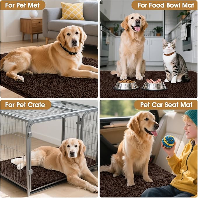 IM HOME Extra Large 71" x 25" Brown Dog Door Mats for Muddy Paws, Chenille Absorbent Dog Mat, Non Slip Heavy Mud Mat for Dogs, Soft Pet Bed Mat for Entryway, Mud Paws, Inside Floor