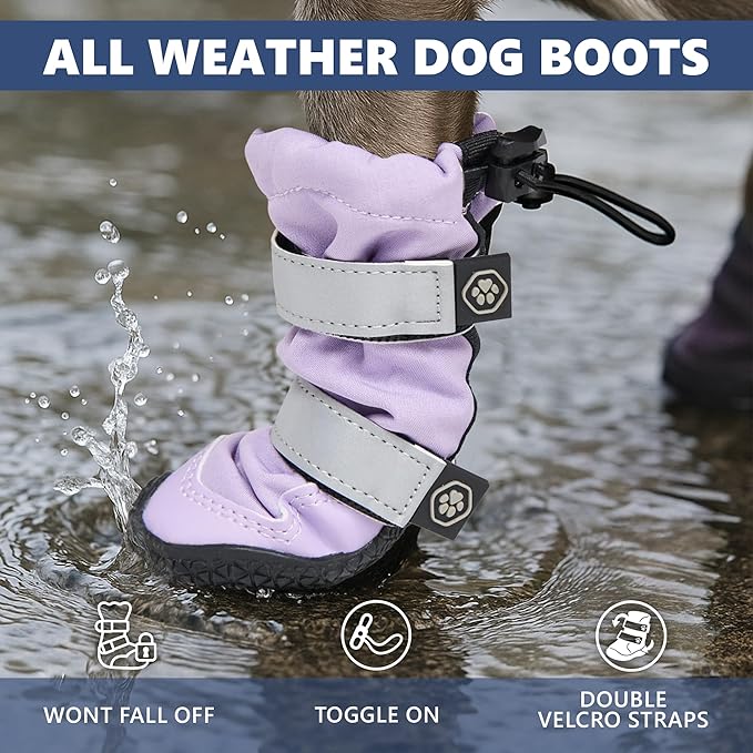Spark Paws Dog Shoes, Waterproof Dog Boots for Medium to Large Dogs, Non Slip, Breathable Dog Booties and Paw Protectors - 4PCS Doggie Hiking Boots with Reflective Straps - Lilac - Size 2