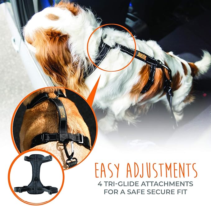 Mighty Paw Dog Car Harness - Vehicle Safety Gear - 2 Leash Attachment - Adjustable Straps - Reflective Stitching - Soft Padding - Standard Harness Functionality - No Pull Front Leash Attachment - L
