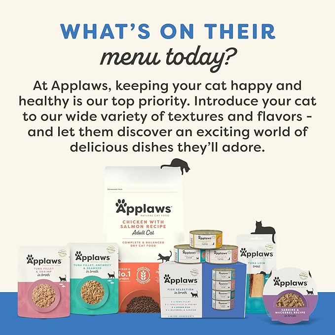 Applaws Natural Wet Cat Food in Gravy, Limited Ingredient Canned Wet Cat Food, No Additives, Made with Natural Ingredients, Tuna Fillet with Salmon in Gravy (24 x 2.47oz Cans)