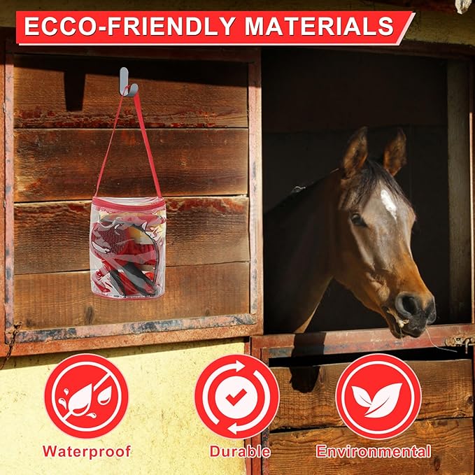 9 Pieces Grooming Kit with Tote Bag - Brush Set, Sweat Scraper, Sponge, Hoof Pick, Curry Comb for Horse Riders and Beginners (Red)