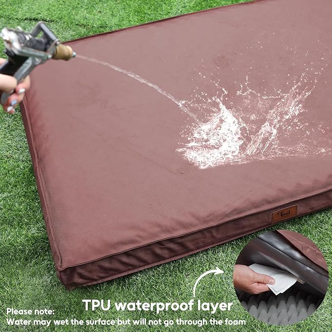 Orthopedic Dog Bed for Large Dogs, Big Waterproof Washable Dog Bed for Large Sized Dogs with Egg Crate Foam Pet Bed Mat, Removable Oxford Cooling Cover, Pink