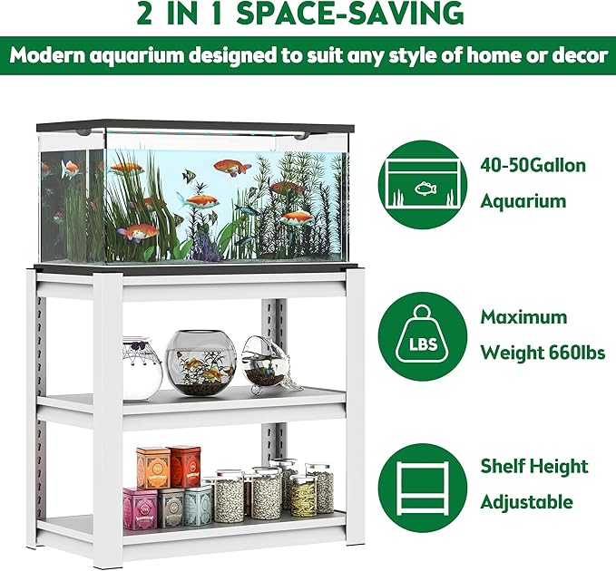Metal Aquarium Stand with a Adjustable 3-Tier Fish Tank Rack,Tank Not Included,for Home Office(31.5" L x 18" W x 34" H). (White)