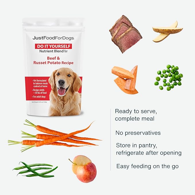 JustFoodForDogs DIY Nutrient Blend for Homemade Dog Food, Beef & Russet Potato, 4.55oz