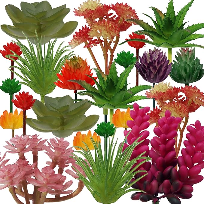 22pcs Colorful Fake Succulents, Mini Artificial Succulents for DIY Crafting Home Terrarium Floral Wall Garden Arrangement Office Decoration (Unpotted)