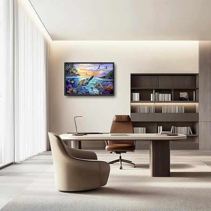 Framed Large Sea Turtle Wall Art for Living Room, Oversized Ocean Turtle Wall Decor Seascape Underwater Marine Life Canvas Painting Home Decoration for Living Room Bedroom Office 36"x24"