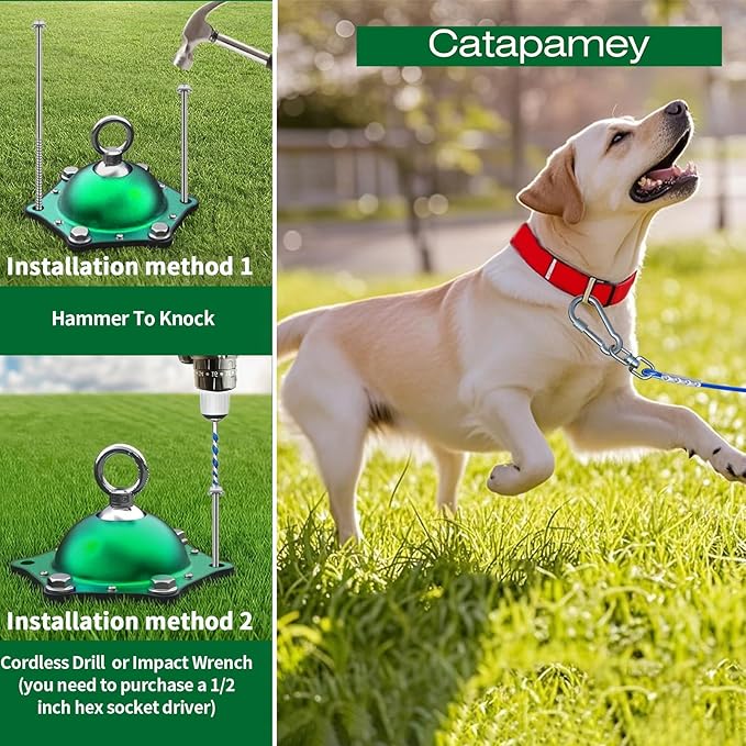 Dog Tie Out Cable and Stake,with 45FT Heavy Duty Cable,360°Swivel Dog Run Ground AnchorsDog Runner for Yard Rust Proof Can Hold 2 Dogs- Up to 150LBS,for Outdoor Camping