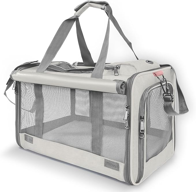 Pet Carrier for Large Cat Soft-Sided Animal Traveling Bag for Medium Cat up to 20lbs / Washable Small Dog Puppy 10 lbs Crate Case with Privacy Curtains for Home Outdoor Travel Beige White