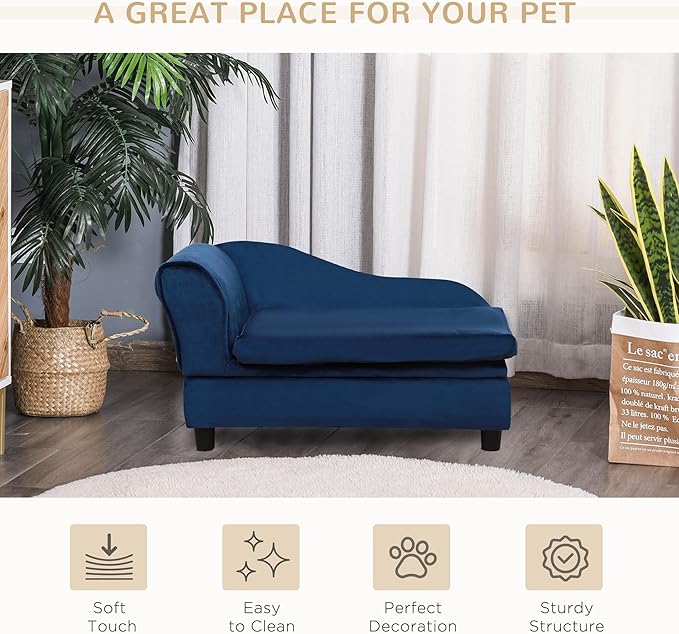 PawHut Luxury Fancy Dog Couch with Hidden Storage, Small Dog Sofa Bed with 2" Soft Foam, Modern Pet Furniture for Puppies & Little Breeds, Blue