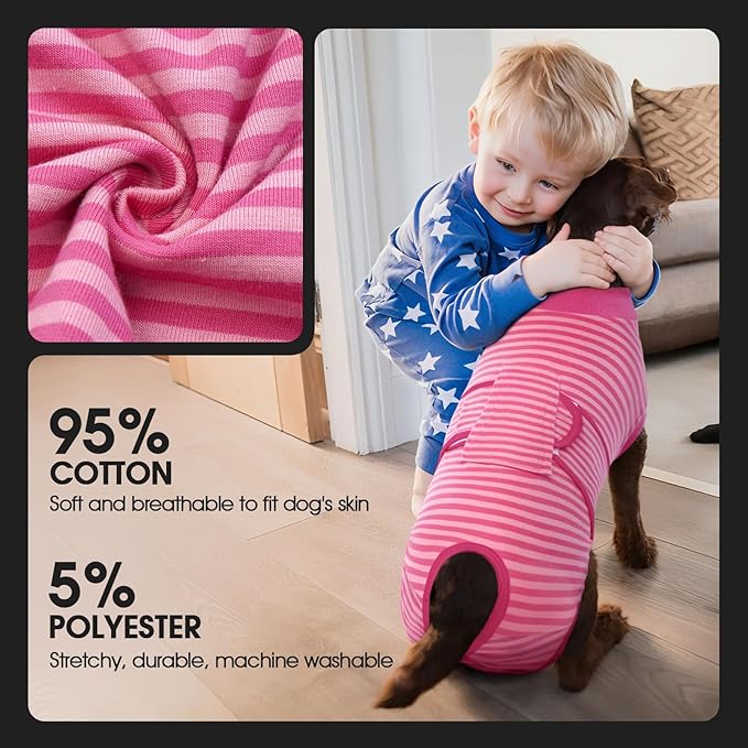 FUAMEY Recovery Suit for Dogs After Surgery,Soft Breathable Dog Bodysuit E-Collar & Cone Alternative Surgical Suit,Male Female Dog Neuter Spay Suits Anti Licking Wounds Onesie Rose Stripes XXL