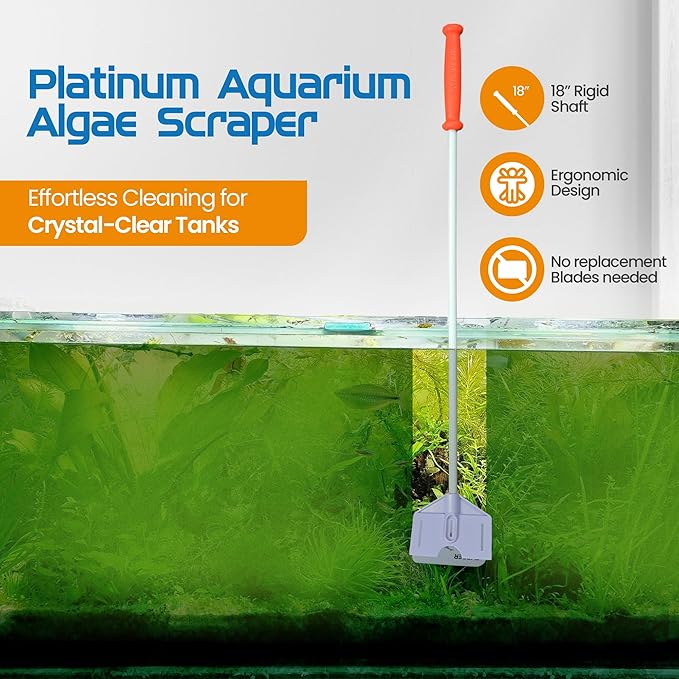 FL!PPER Flipper Platinum Aquarium Algae Scraper | Glass & Acrylic Tank Cleaner with Serrated Blade for Efficient Aquarium Maintenance (18” Rigid Shaft)
