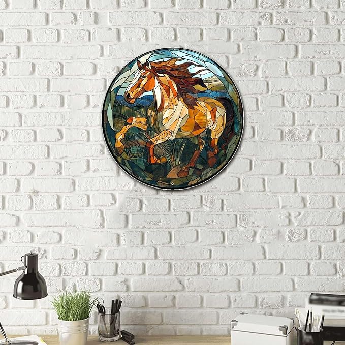 Lygond Metal Tin Sign - American Mustang Vintage Stained Glass Sign for Garden - 1212 Inches