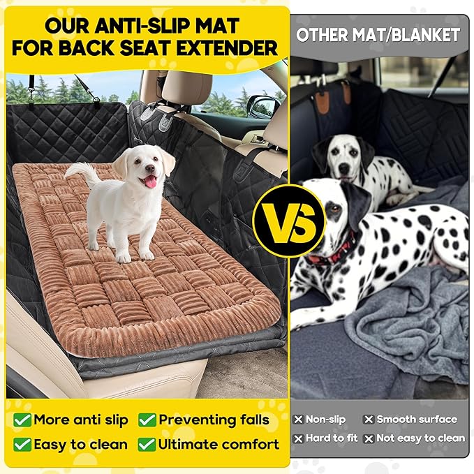 Dog Car Bed Mat, Non-Slip Backseat Extender Pet Blanket, Plaid Dog Bed for Trucks, Sedans & Large SUVs, Chew-Resistant Travel Pad for Dogs, Easy Clean & Scratch-Proof & Comfort（56"x28.7" Brown