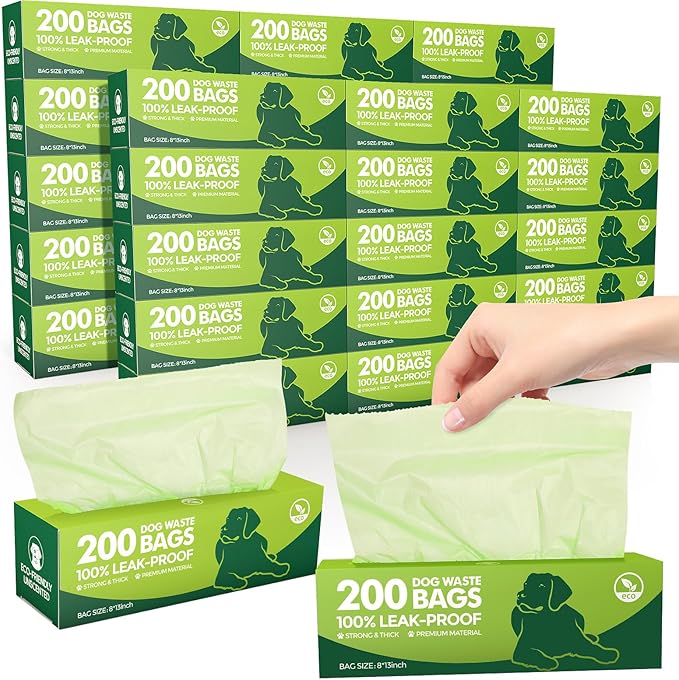 Harloon 6000 Counts Dog Poop Waste Bags 30 Rolls 12 x 8 Inches Extra Thick Strong Leak PET Proof Bags Disposable Bulk Universal Doggy Roll Waste Box for Puppy Outdoor Walking Travel(Green)
