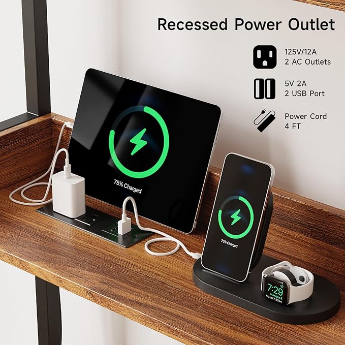 55 Inches Cat Litter Box Enclosure, Hidden Litter Box Furniture with 2 Storage Shelves and Charging Sockets, Wooden Cat House, Large Indoor Cabinet for Living Room & Entryway, White