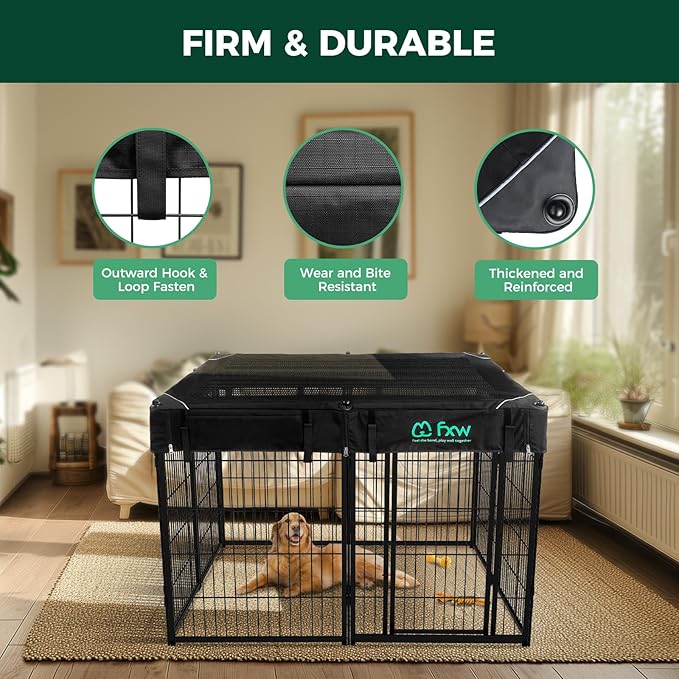 FXW Homeplus Unleashed Indoor Dog Playpen - Stress-Free and Safe Play, Heavy Duty 40 Inch 8 Wire Panels with Playpen Cover for Medium and Large Dogs, Black│Patented