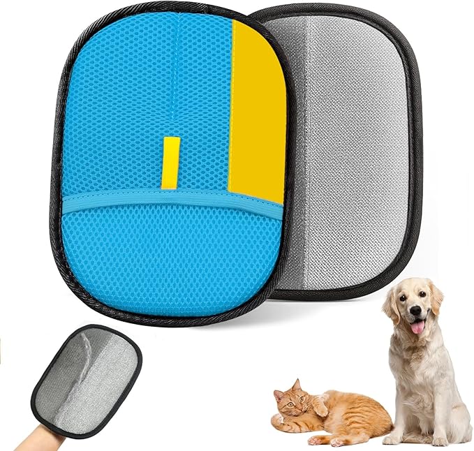 Upgraded pet Hair Removal Gloves, Reusable pet Hair Removal Gloves, Powerful cat and Dog Hair Removal, Suitable for Clothes、Sofas、Carpets、car Seats etc. (2PCS Blue)