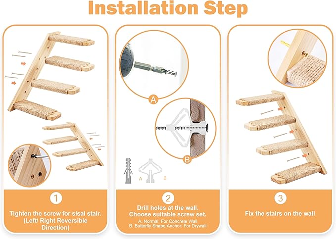 Cat Wall Furniture Set, 2PCS Cat Shelves & 2PCS 4 Steps Wall Shelves Stairs Tower Climbing Scratching Perches for Climbing Sleeping, Playing