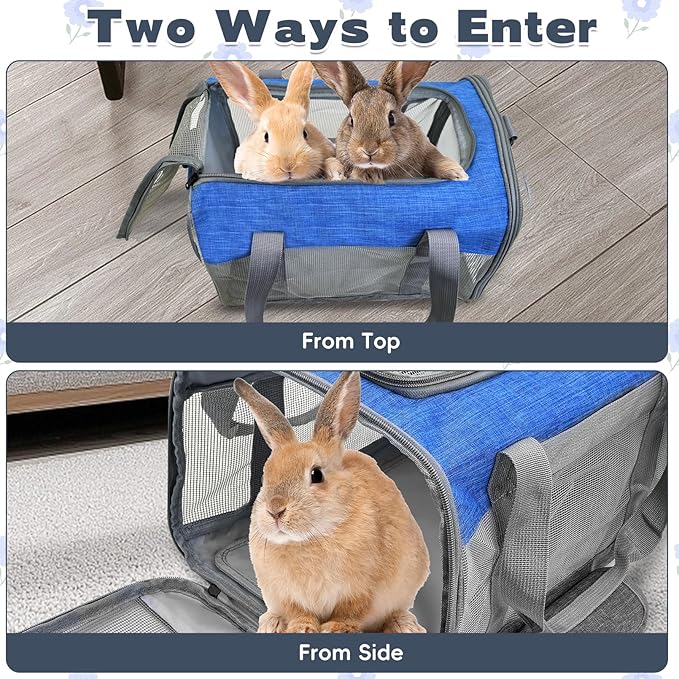 PINVNBY Bunny Carrier for Travel Camping Outdoor, Small Pet Carrier, Guinea Pig Carrier, Breathable Pet Portable Hand Bag for Hamster Bunny Guinea Pig (Blue & Gray)