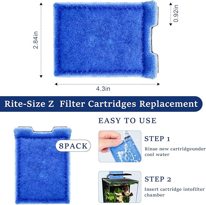 8 Pack Aquarium Filter Cartridges Rite-Size Z - Compatible with Marineland Eclipse & Emperor & Hidden Filtration System, Carbon Fish Tank Filters Replacement, Bio Media for Aquarium Filter