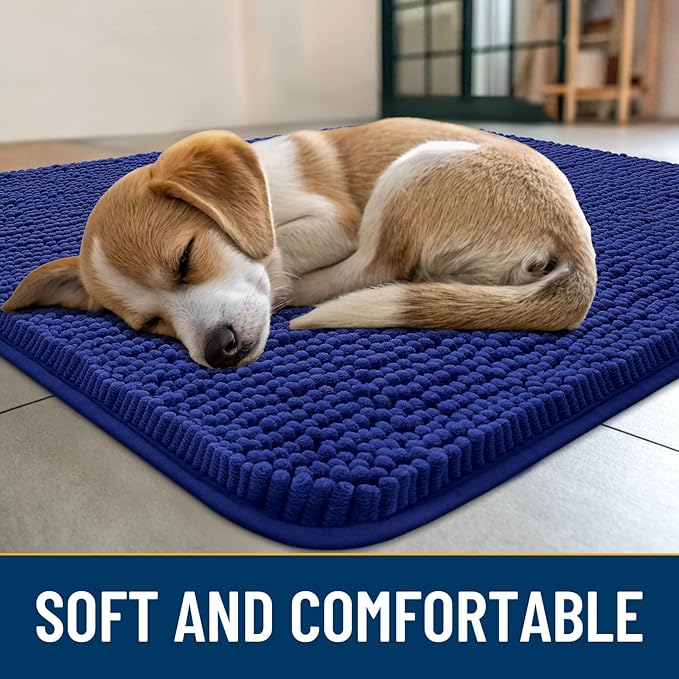 Smiry Dog Door Mat for Muddy Paws 47x24, Absorbs Moisture and Dirt Doormat, Non-Slip Washable Quick Dry Chenille Front Door Mat Indoor Entrance, Entryway Carpet for Inside Floor, Navy Blue