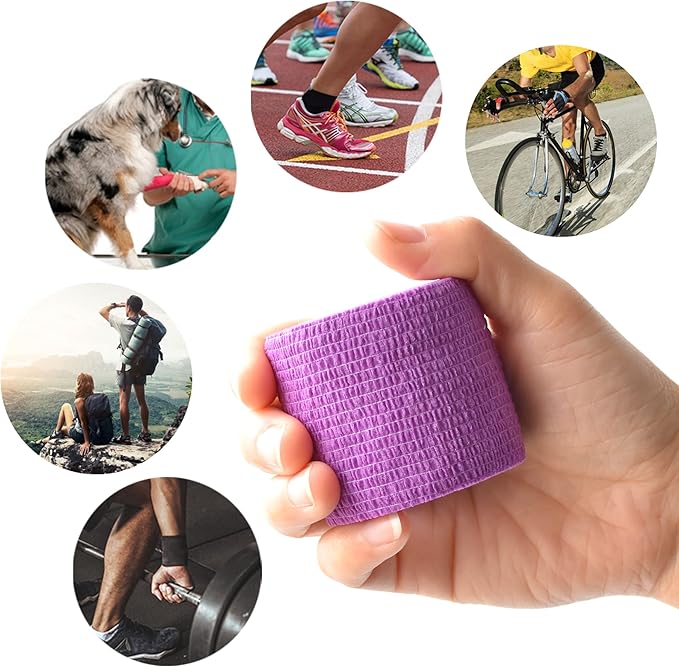 9 Pack 2" x 5 Yards Self Adhesive Bandage Wrap Self Stick Wrap for Ankle, Wrist, Finger, Sports, Breathable Cohesive Vet Tape for Pets (Purple)