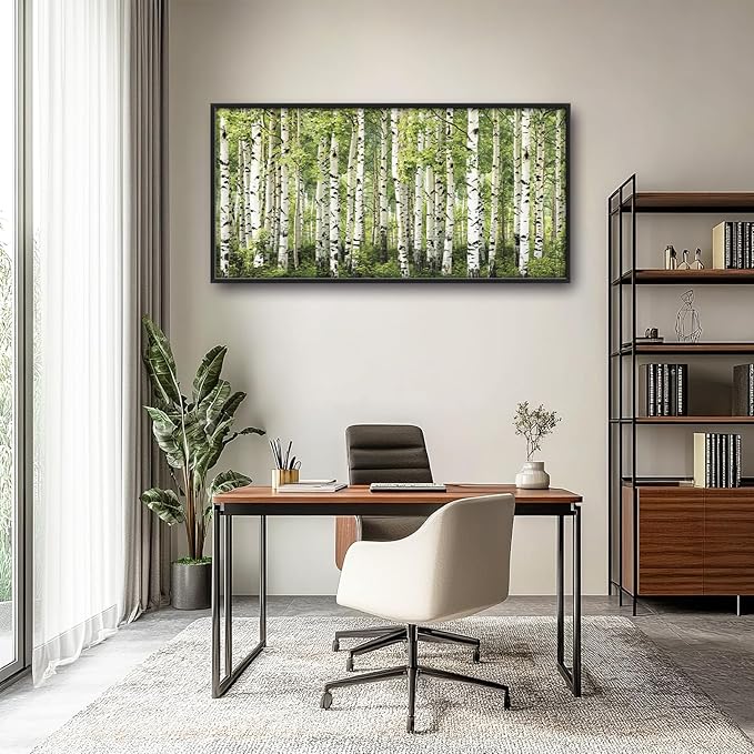 Extra Large Birch Tree Framed Wall Art for Living Room,Oversized Green Aspen Trees Forest Pictures Wall Decor,Canvas Print Painting Modern Artwork Bedroom Office Bathroom 60L" x 30W"