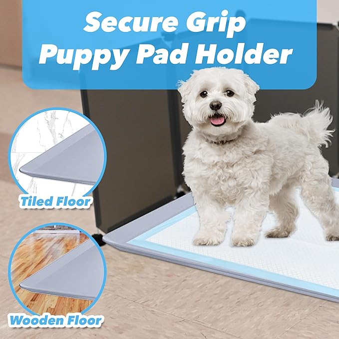 TidyFriend Litter Box Splash Guard, Litter Box Pee Shields for Dogs, Easy to Clean Indoor Dog Fence with Puppy Pee Pad Holder Tray Fits for 24” x 24” Peepads