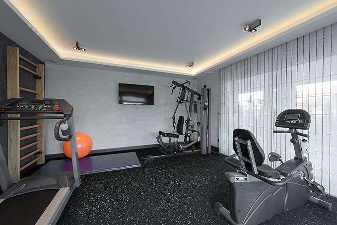 Genaflex Rubber Gym Floor Mat - 8mm Thick - Heavy Duty Commercial Protective Gym Flooring Roll (Black, 4' X 15')