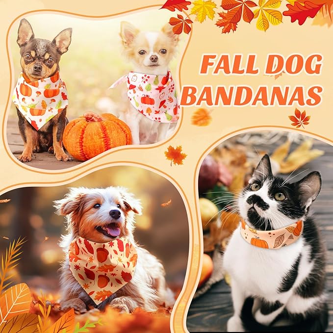 Chunful 100 Pieces Fall Dog Bandanas Bulk Autumn Pet Bandanas with Pumpkin Patterns Triangle Scarf Bib Kerchief Set for Small Large Dog Thanksgiving Costume Accessories (25.6 x 17.7 x 17.7)