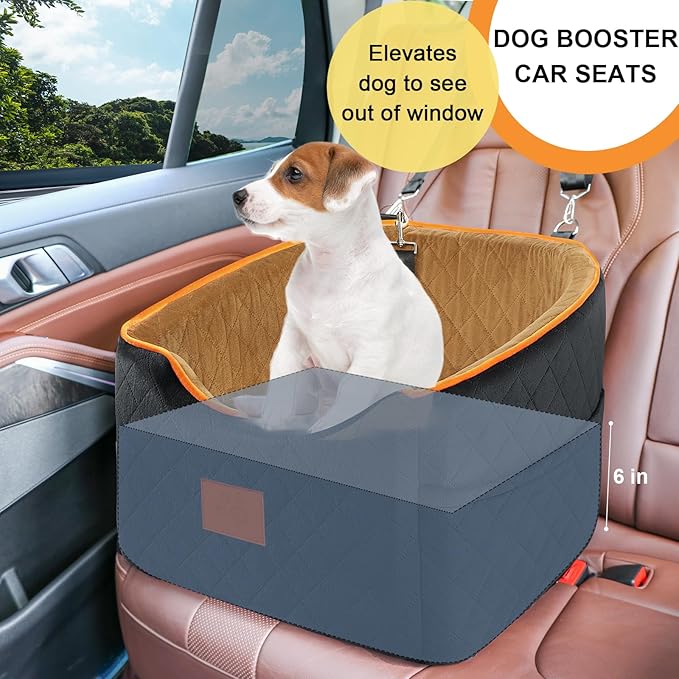 Dog Car Seat for Small Dogs, Memory Foam Booster Dog Seat for Dogs up to 35 lbs, Elevated Pet Car Seat with Washable Removable Cover, Storage Pockets