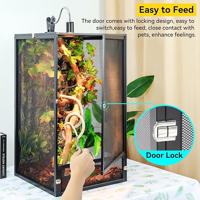 45 Gallon 360° Panoramic Foldable Reptile Terrarium Kit: Crested Gecko Tank and Reptile Cage for Superior Ventilation, Easy Feeding, Sturdiness, and Simple Assembly (Black, 32"x18"x18")