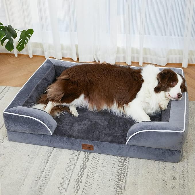 Comfort Expression Medium Dog Beds Waterproof Orthopedic Foam Dog Sofa Beds for Medium Large Dogs Comfy Pet Bed with Washable Removable Cover & Non-Slip Bottom(Medium,Dark Grey)