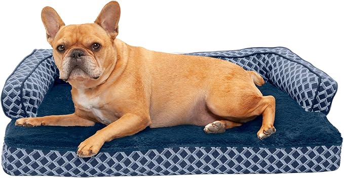 Furhaven Memory Foam Dog Bed for Medium/Small Dogs w/ Removable Bolsters & Washable Cover, For Dogs Up to 35 lbs - Plush & Woven Decor Comfy Couch Sofa - Diamond Blue, Medium