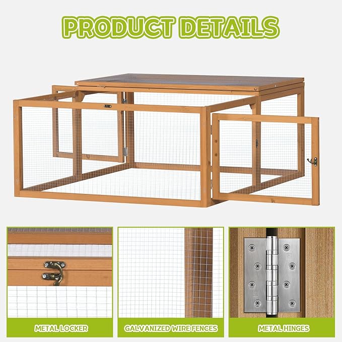 Chicken Coop/Rabbit Hutch, Versatile Wooden Small Animal Cage Run, Indoor Outdoor Bunny Cage with 3 Doors Openable, Wire Mesh Walls, 47'', Orange Color (S)
