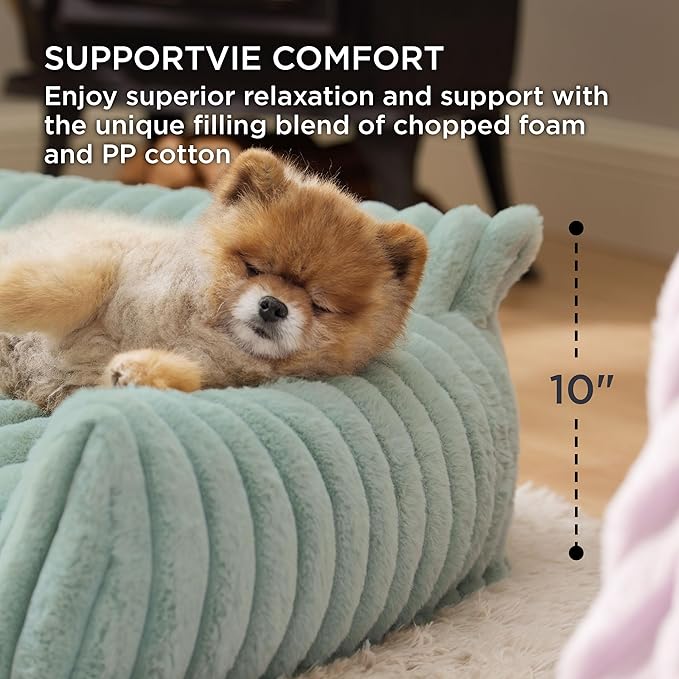 Bedsure Cute Dog Couch for Pets - Fluffy Dog Sofa with Premium Soft Corduroy Fleece, Pet Couch Bed with Washable Cover, Supportive Pet Sofa Bed for Medium Large Dogs, 36inch, Garden Green