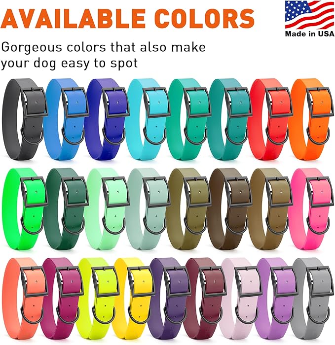 Dogline Biothane Waterproof Dog Collar Strong Coated Nylon Webbing with Black Hardware Odor- Proof for Easy Care Easy to Clean High Performance Fits Small Medium or Large Dogs, Coyote Brown